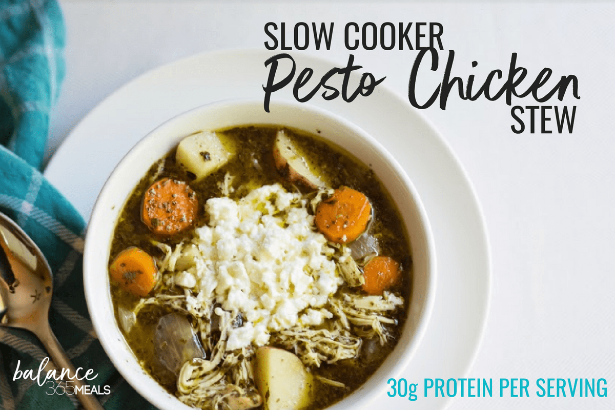 Warm up with a hot bowl of herby pesto chicken stew. Carrots sweeten the pot while the potatoes soak up the delicious chicken and pesto broth. This meal is freezer-friendly!